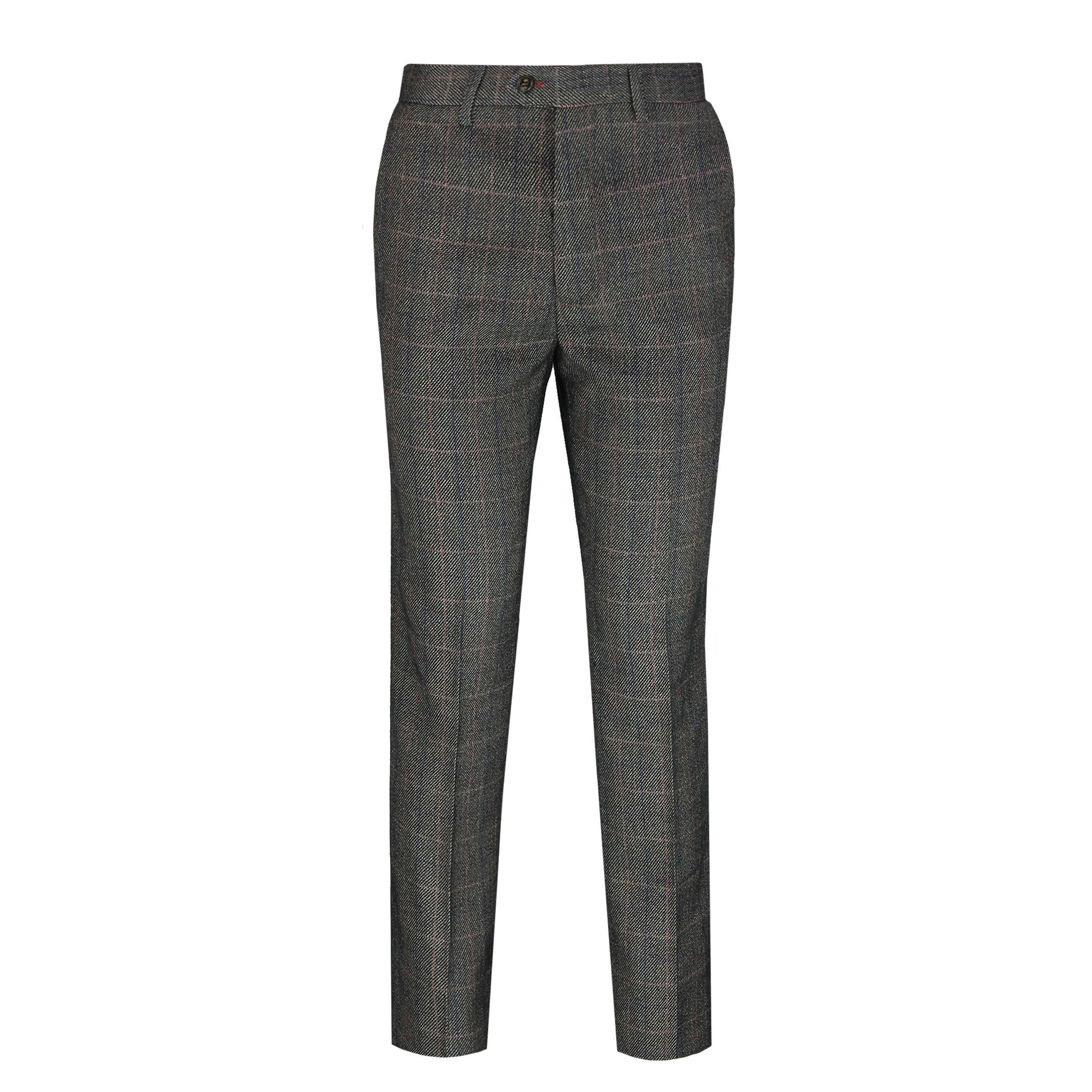 Herren Retro Vintage Fischgr Tenmuster Tweed Hose Peaky Blinders Slim